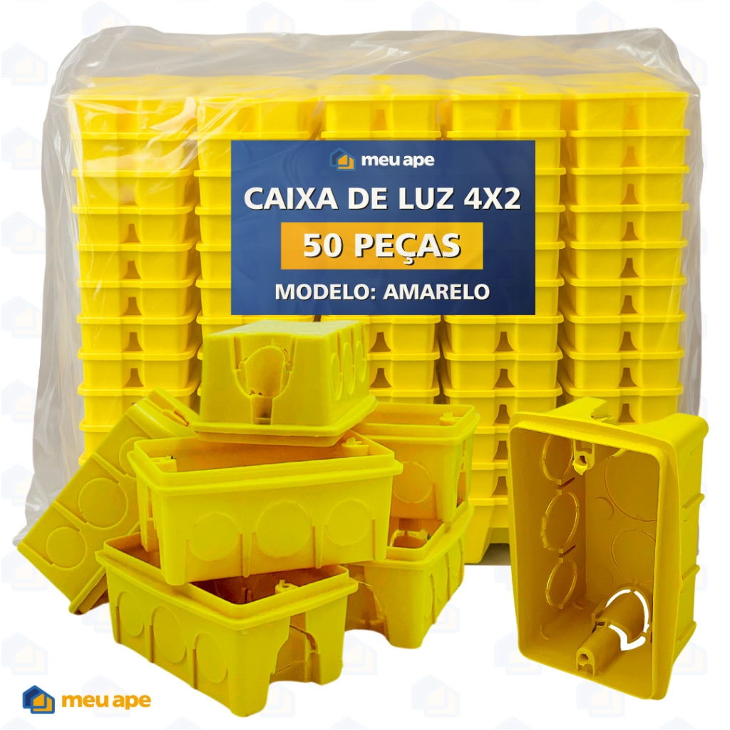 50 Caixa de Luz 4×2 Reforçada P/ Tomada Interruptor Embutir Amarelo/Preto