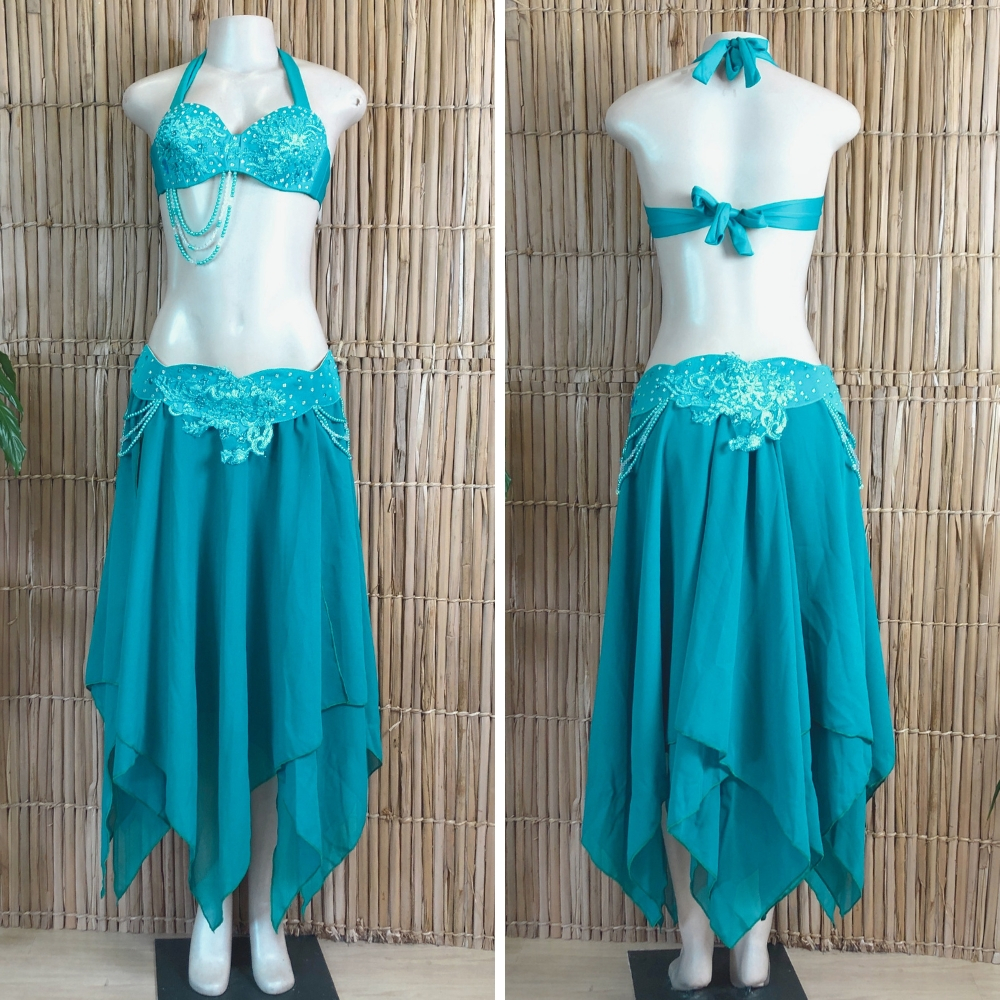 [Liquidação] Dança do Ventre Traje Bordado Completo P 40 – Pronta Entrega – TPCL-400