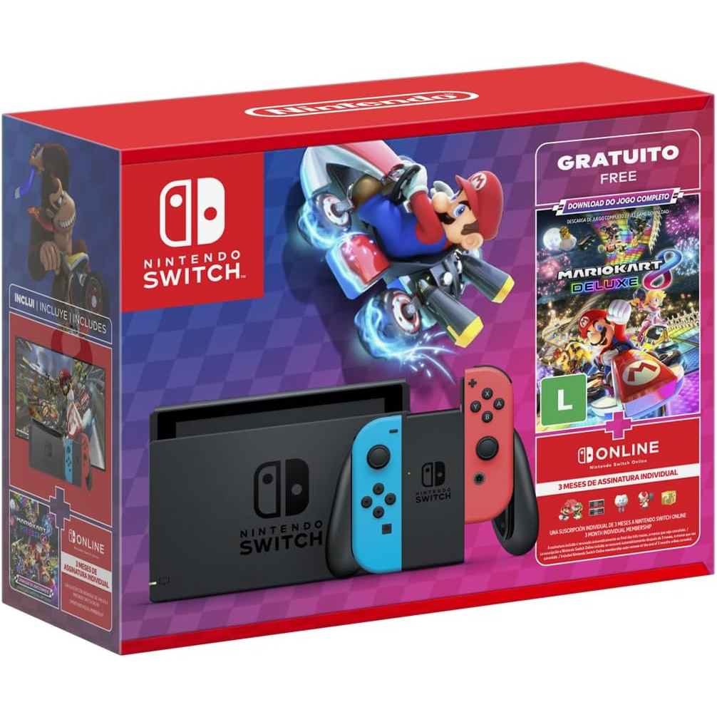 Console Nintendo Switch 32GB + Mario Kart 8 Deluxe – Vermelho/Azul