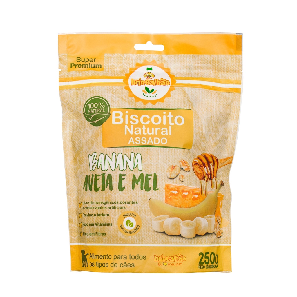 Biscoito Pet para Cachorro Natural Sabor Banana, Aveia e Mel Brincalhão 250g