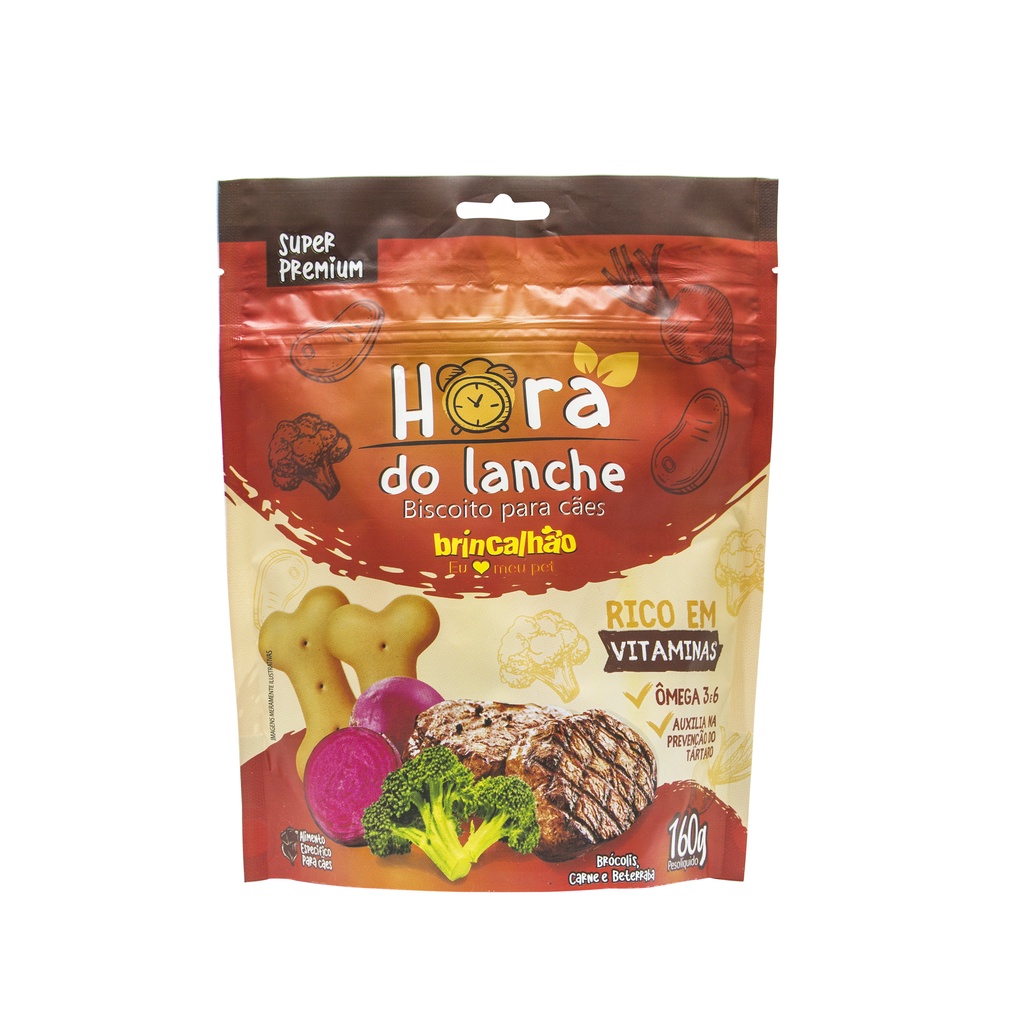 Petisco Pet para Cachorro Biscoito Hora Do Lanche Beterraba Carne e Brócolis Brincalhão 160G
