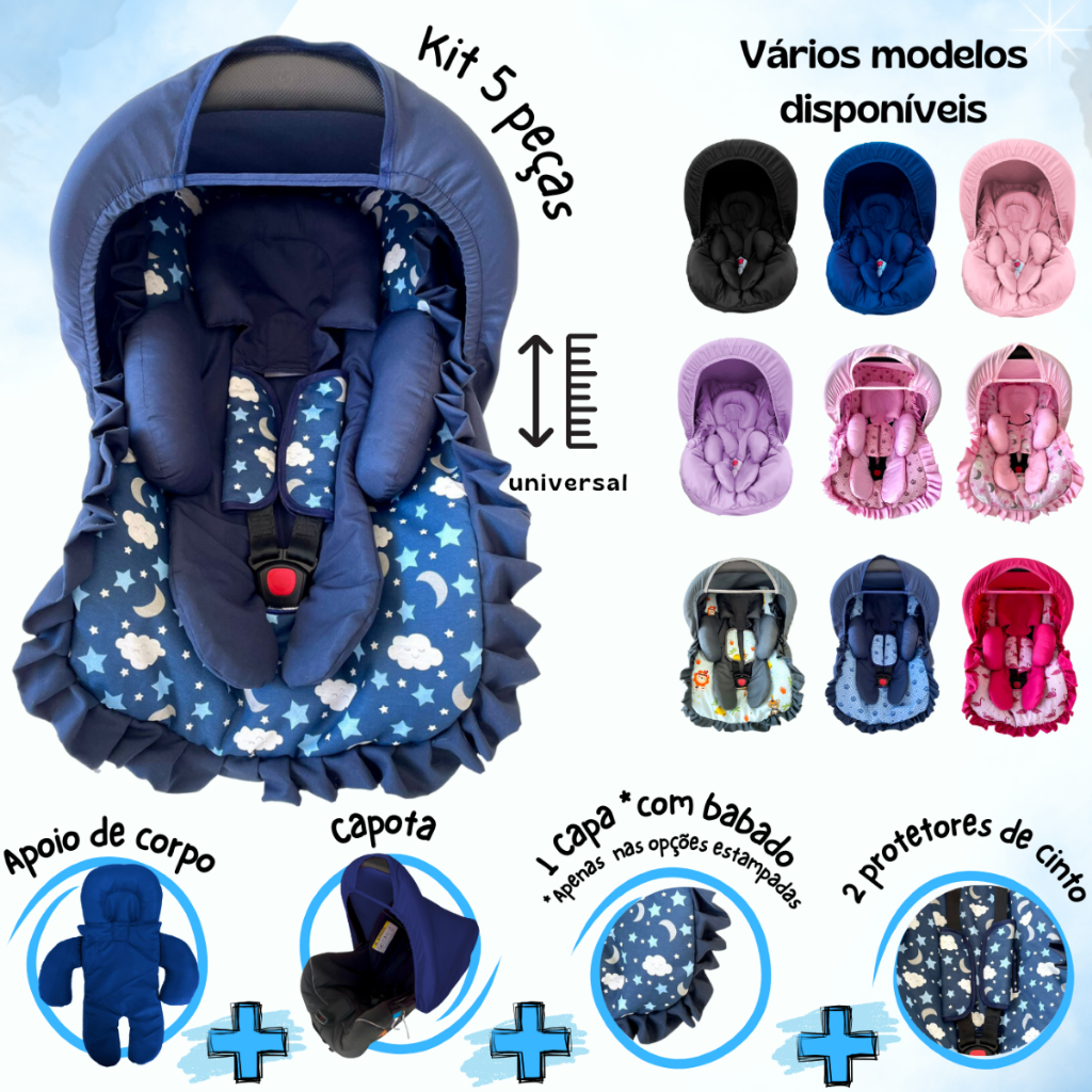 Kit Bebê Conforto 5 peças Tamanho Universal Capa Redutor Capota Protetor Cinto Galzerano Burigotto