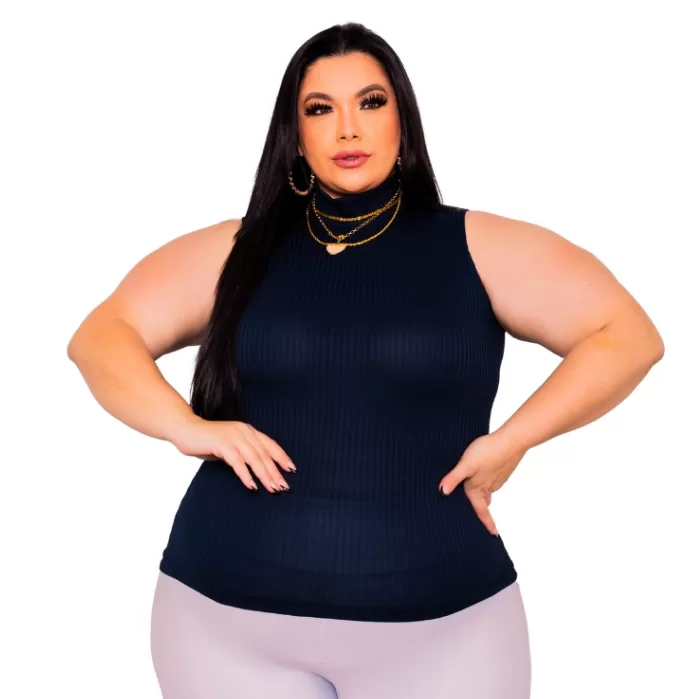 Blusa Regata Feminina Plus Size Com Gola Alta