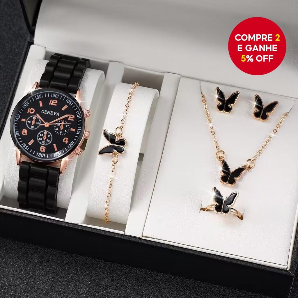 Conjunto De Jóias Da Moda Acessórios Femininos Colar Pulseira Brincos Anel Preto Branco Data Noite B