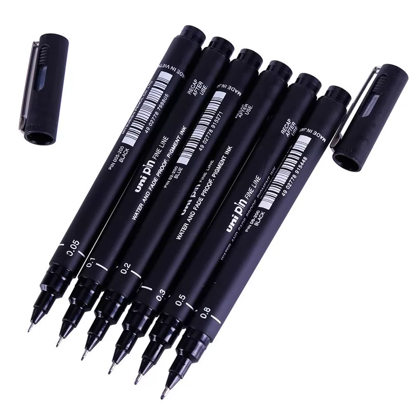1Pcs/6Pcs Caneta De Desenho Uni Pino Linha Fina 005 01 02 03 05 08 Agulha