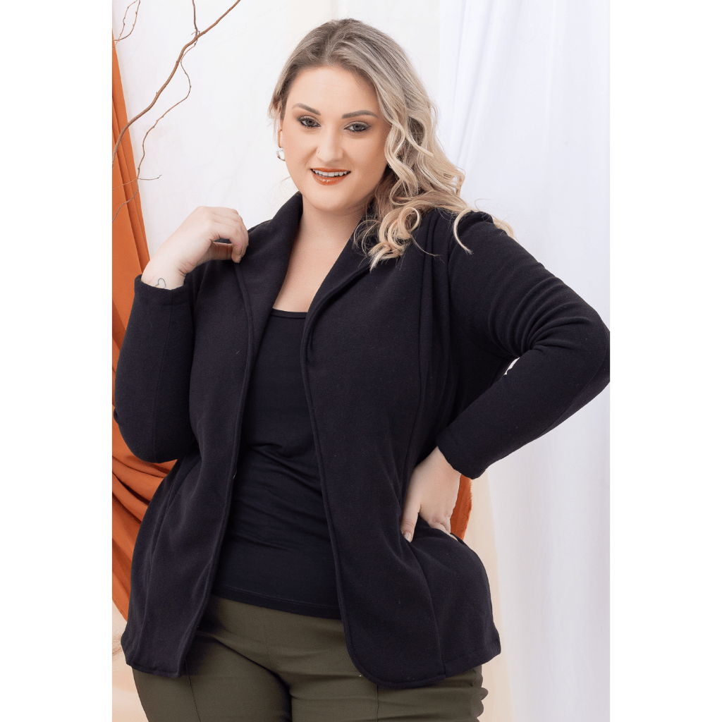 Blazer Peluciado Estilo Teddy Plus Size Casaco Aberto Quentinho Soft para Outono Inverno 12723A