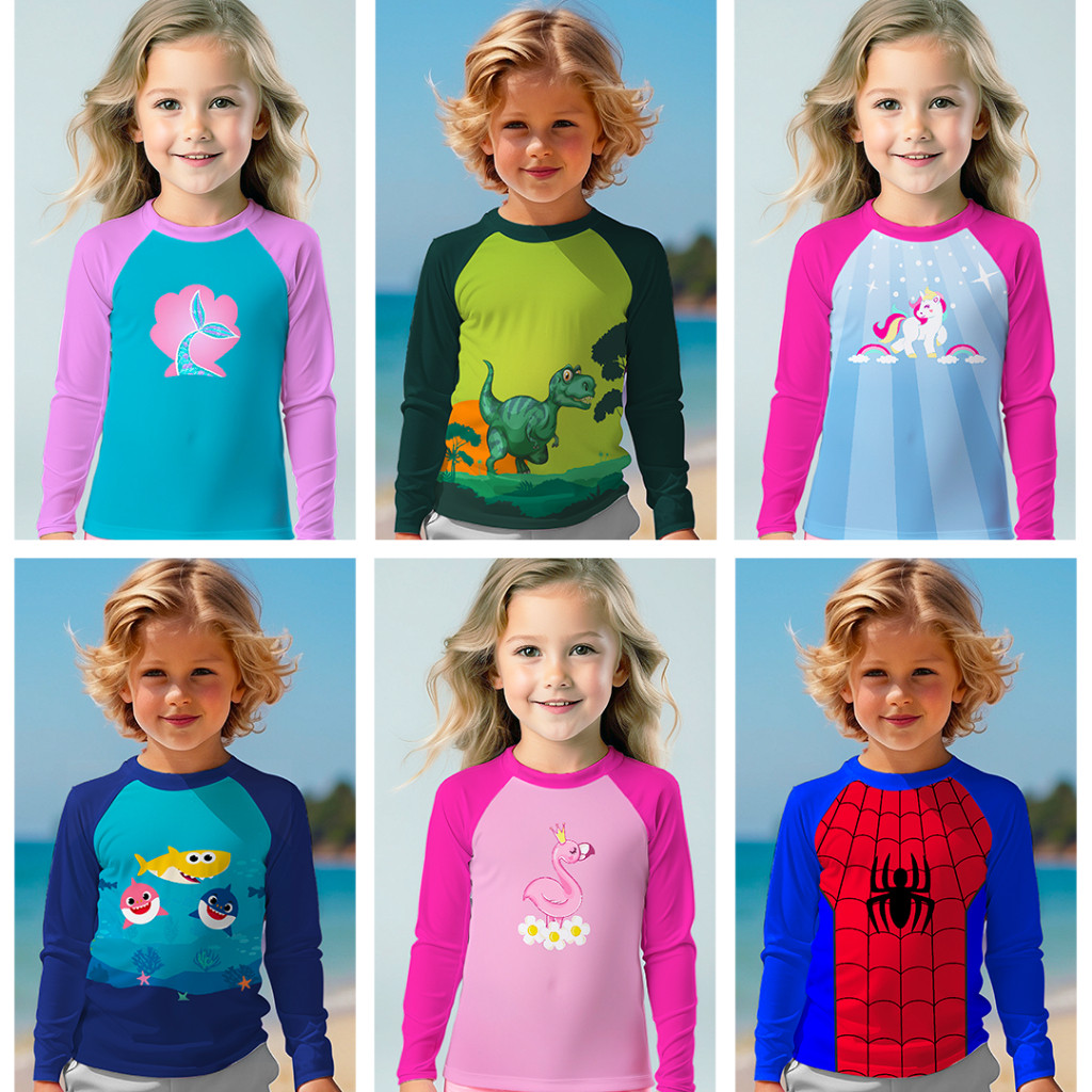 Camisa Infantil De Proteção Solar UV 50 Manga longa Praia Para Meninos e Meninas