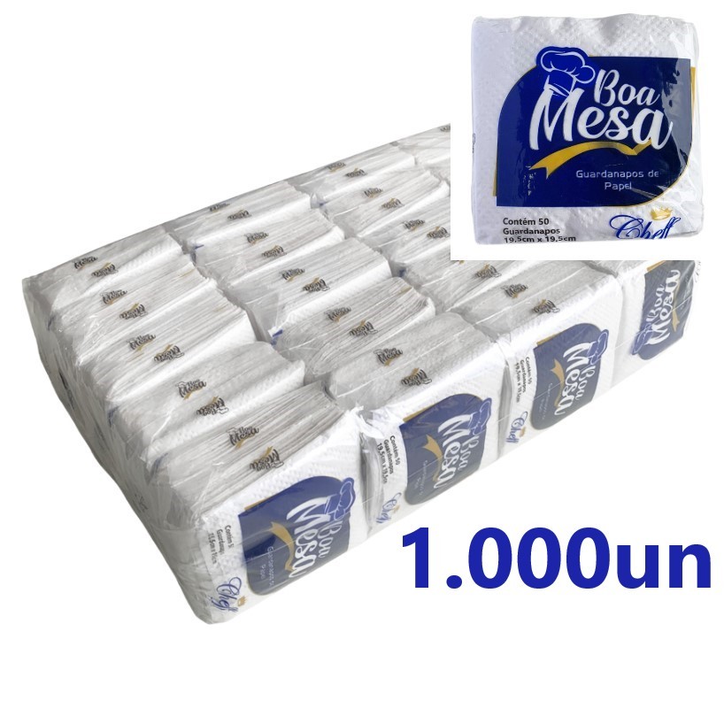 Guardanapo de Papel 1000un Fardo 20 Pacotes de 50 Folhas – 100% Celulose
