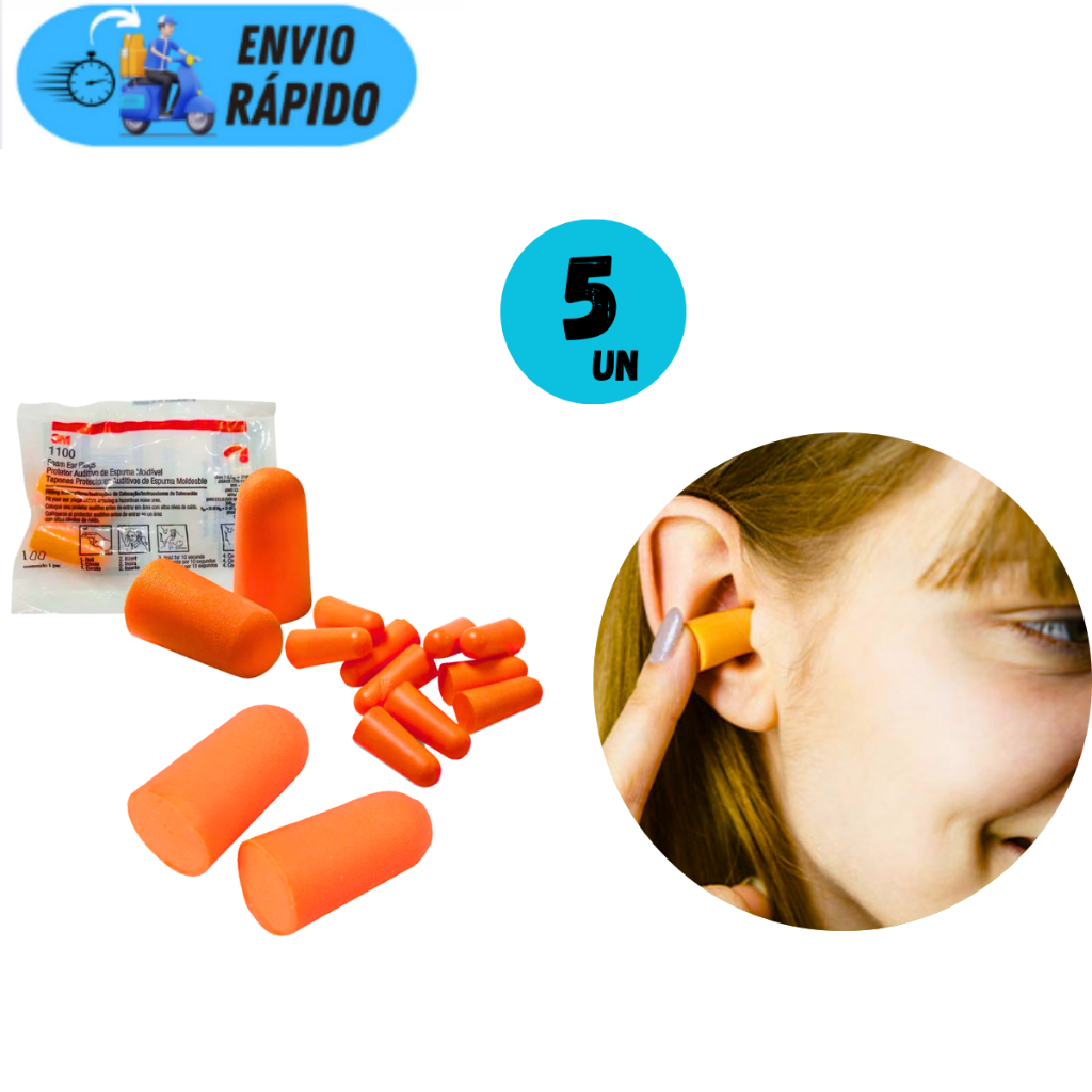 KIT 5 PROTETOR AURICULAR 3M ABAFADOR DE RUÍDOS 3M PARA OUVIDOS SEM CORDÃO PARA DORMIR INVISIVEL