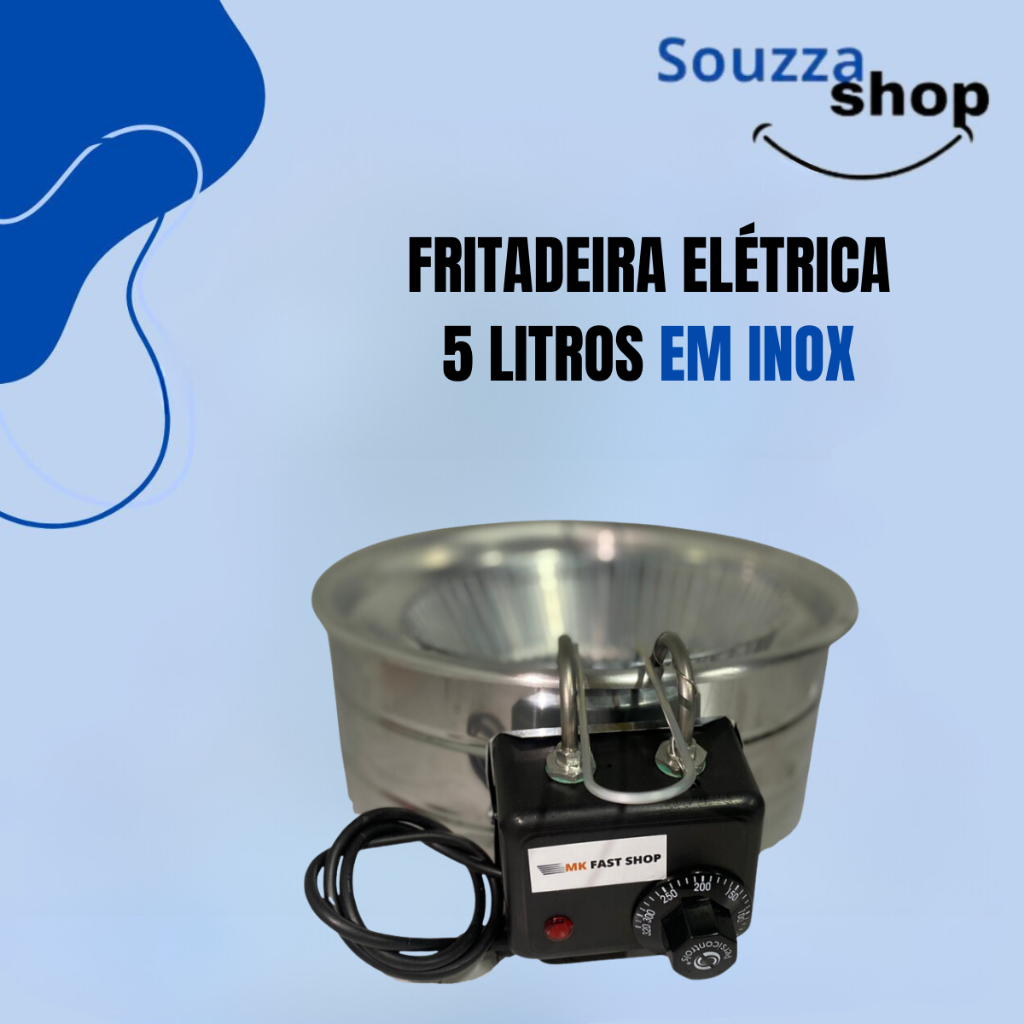 Fritadeira Elétrica em inox tacho 5 litros profissional em inox souzza shop para fritura de pastel b