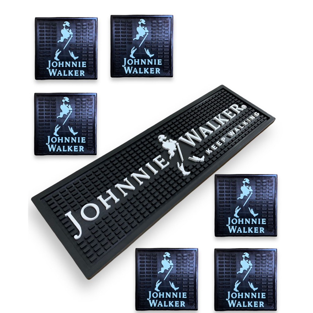 Tapete Emborrachado Johnnie Walker + 6 Porta Copos Para Preparar Drinks