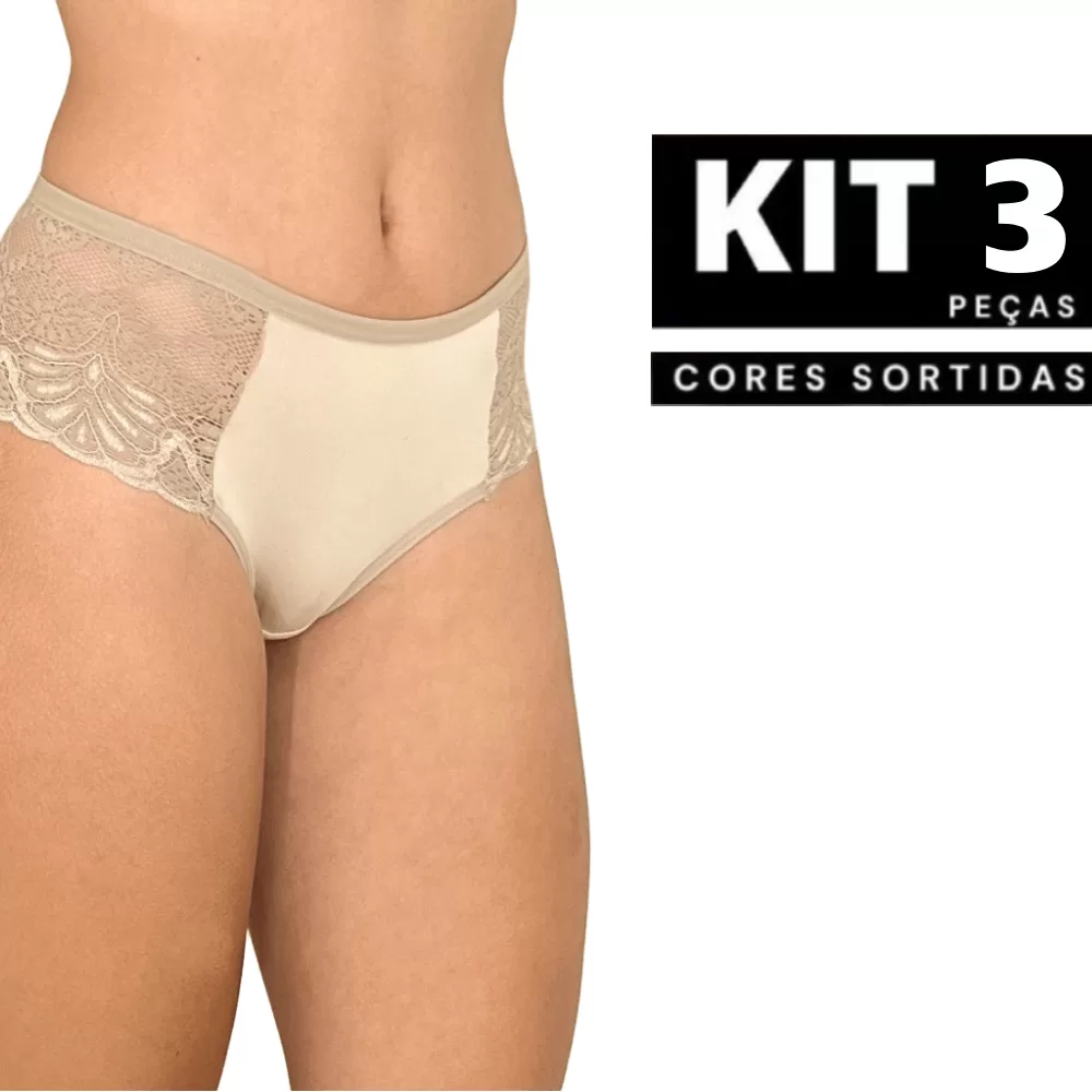 Kit 1 à 3 Calcinha Em Renda Reforçada Calçola Lingerie Confortável Barata Sexy Respirável Sensual