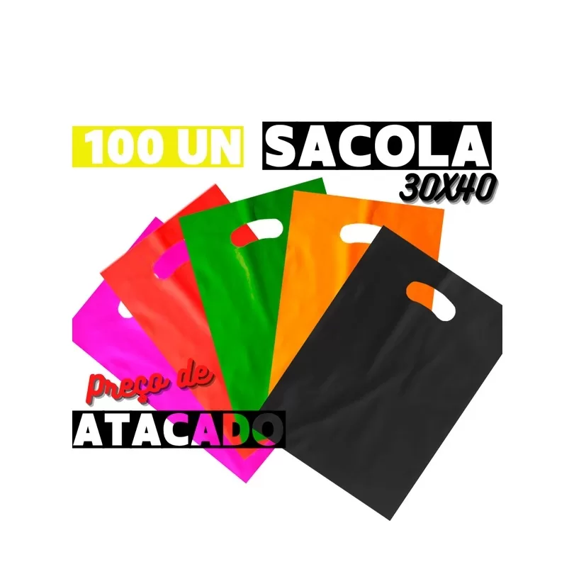 100 Sacolas 30×40 Boca de Palhaço 30×40 Sacolinha Plástica Alça Vazada Para Lojas