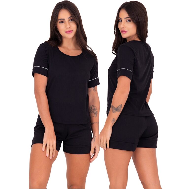 Pijama Feminino Estilo Manga Curta Suede