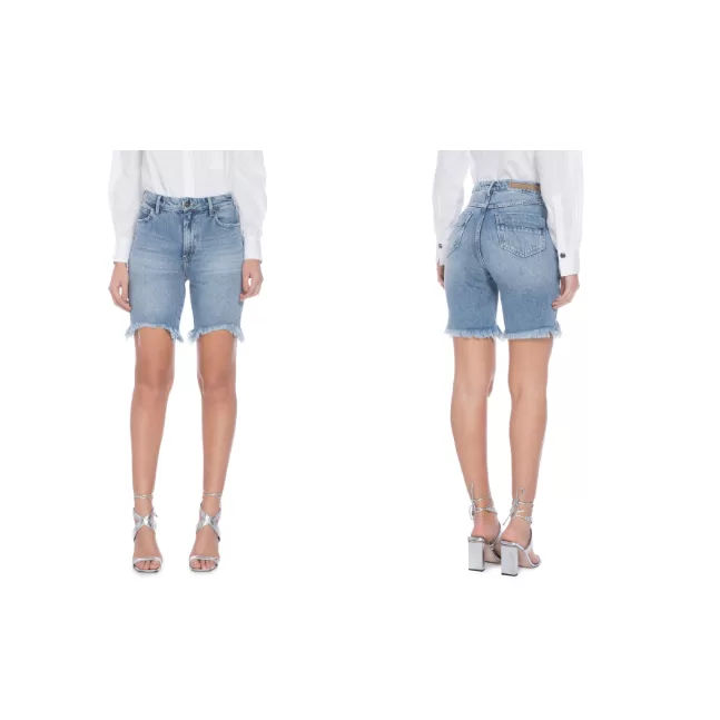 (usado) open bermuda jeans ciclista cintura alta T