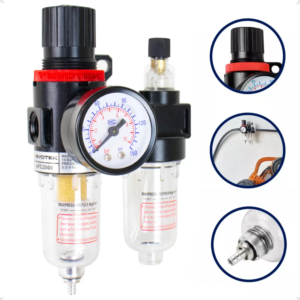 Filtro Lubrifil Água e Óleo Com Regulador de Pressão 1/4 Para Compressor De Ar