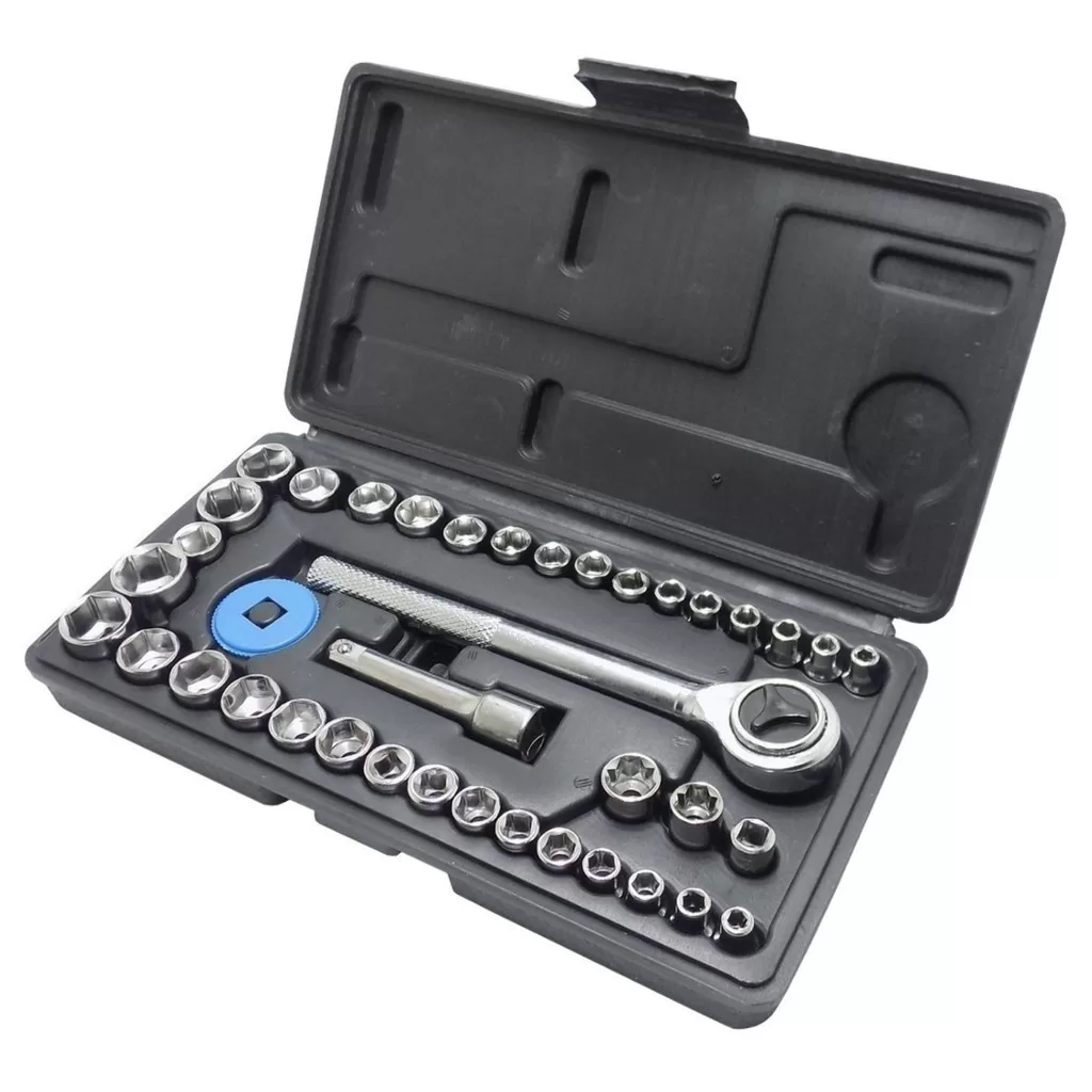 46 Peças Vermelho/40 Peças Cinzentas/Preto Maleta Completa Linha Premium Kit Chaves Jogo Catraca Rev