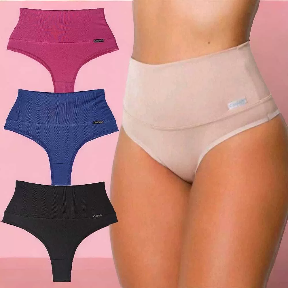 Kit 1 à 5 Calcinha Modeladora Cós Alto Seca Barriga Alta Compressão Pós Parto Lingerie Conforto Sexy