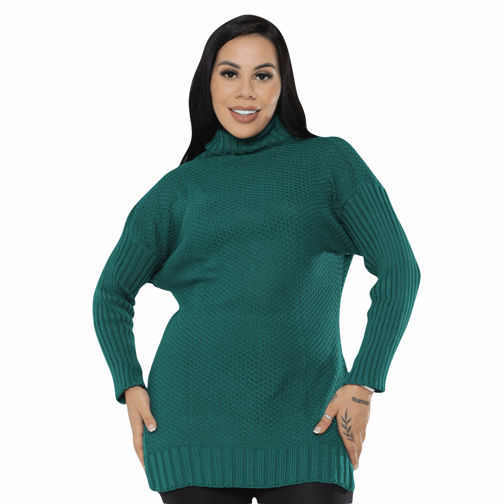Ponche Blusa Feminina Manga Longa Tricot Poncho Gola Alta