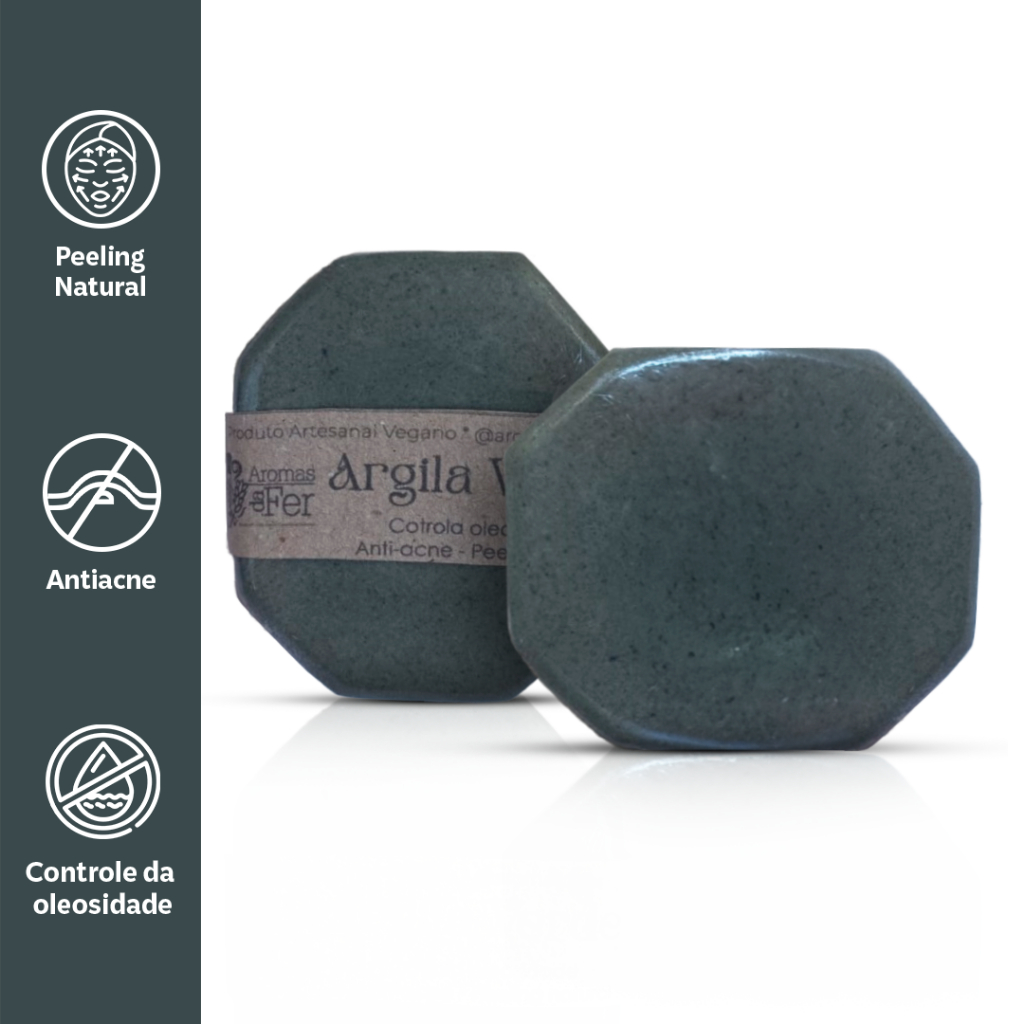 Kit 3 Sabonete Facial Antiacne Artesanal de Argila Verde