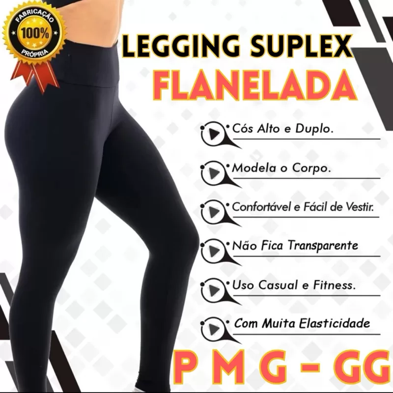 Legging Flanelada Calça Leg Peluciada Legging Térmica Cós alto P ao GG