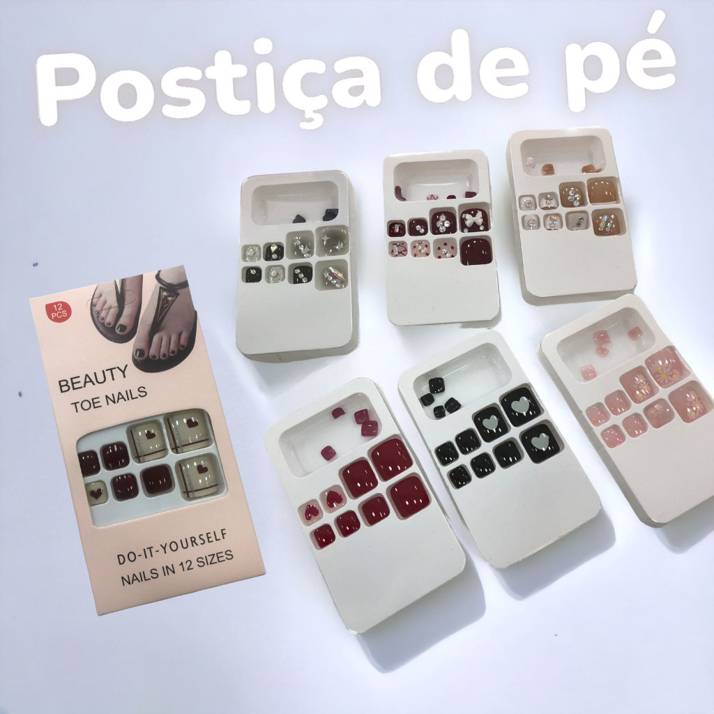 Unhas Postiças Para Os Pés Decoradas C/12 Adesivo