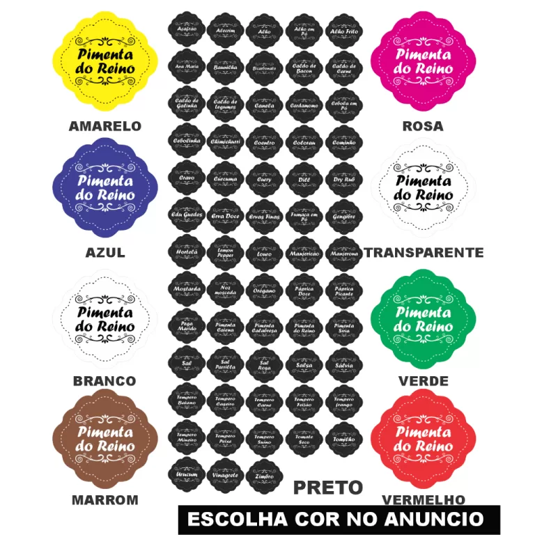 CARTELA TEMPERO 63 ETIQUETAS ADESIVO AUTO COLANTE 