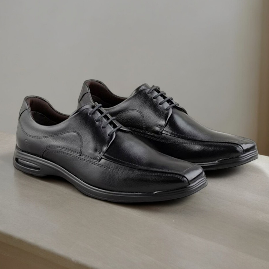 Sapato Social Masculino Couro Social Cadarço Conforto Macio Democrata Air Spot Smart Comfort 448026