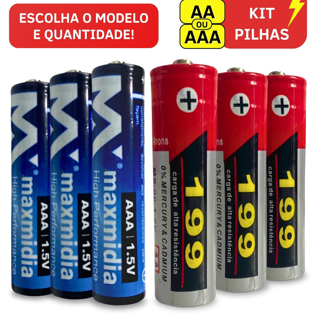 Kit Pilhas AA Comum Ou AAA Palito 1.5v Alta Qualidade E Resistencia