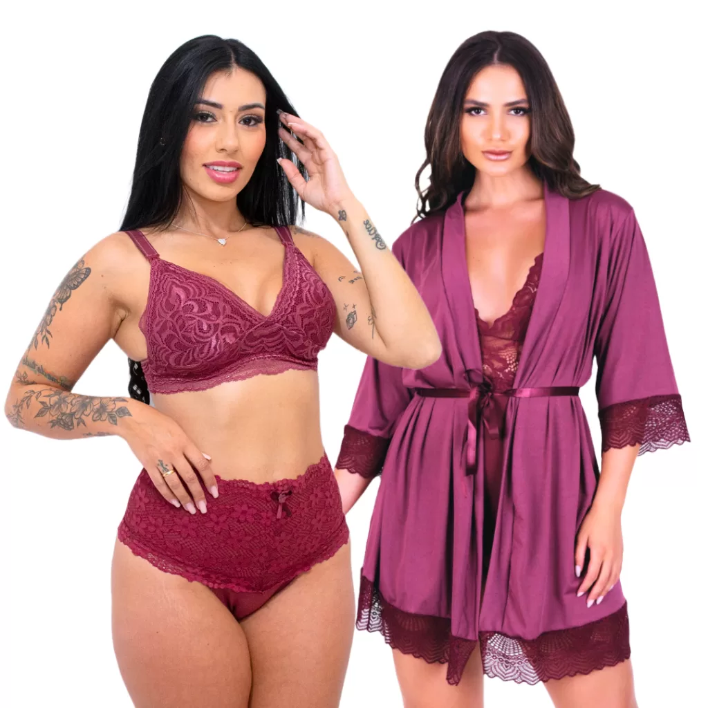 Kit Pós Parto Conjunto de Amamentar Sutiã e Calcinha de Amamentação e Roupão Feminino