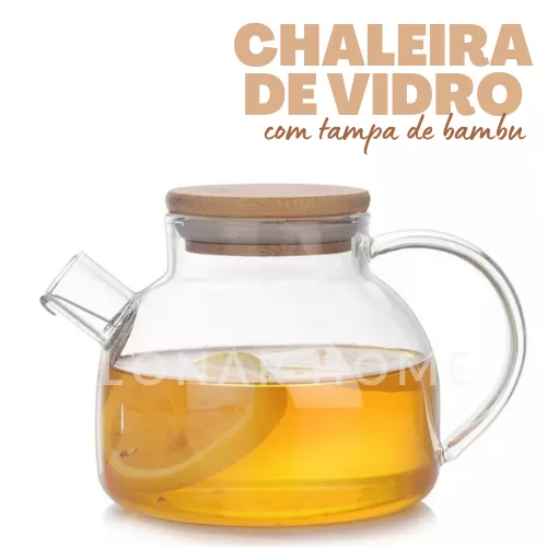 Chaleira de Vidro Tampa de Bambu Jarra Bule infuso