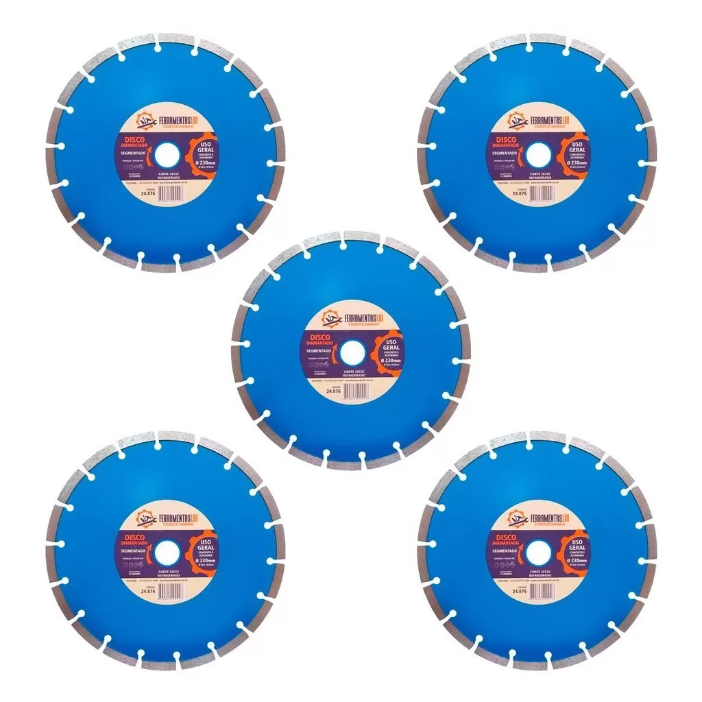 Kit 5 Disco de Corte Diamantado Segmentado 9 Polegadas (230mm) Ferramentas LDI