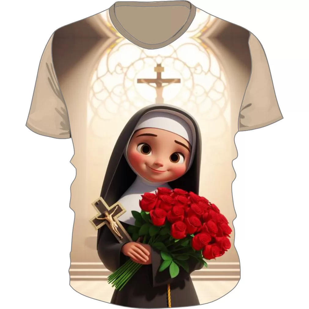 Camiseta infantil Religiosa Católica Santa Teresinha CIFT3181