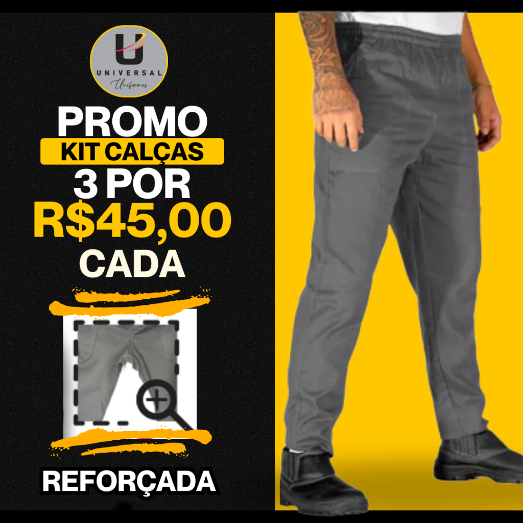 KIT 3 Calças Brim REFORÇADA P/ Trabalho Pesado | Uniforme Profissional C/ ELÁSTICO E Reforço