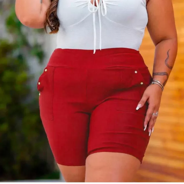 Shorts Bermuda Feminino Plus Size Bengaline com De