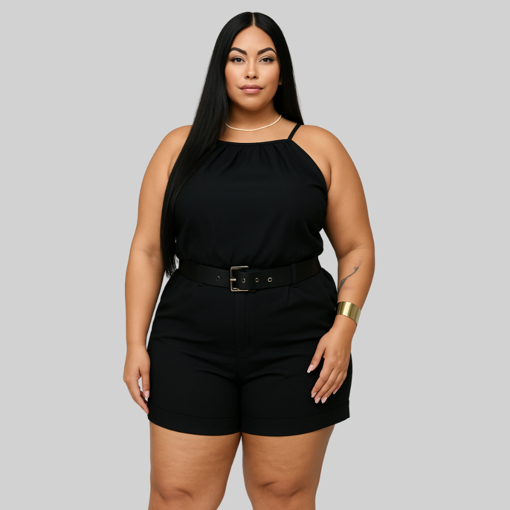Conjunto Feminino De Linho Plus Size E Slim Com Cinto Linhão Elegante Shorts Regata Blusa Casual