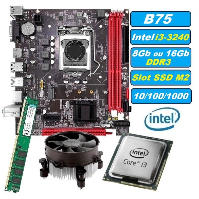 Kit UPGrade i3-3220 Memória 8GB ou 16GB DDR3 Placa Mãe H61 Slot SSD M2 gamer lga 1155 atx
