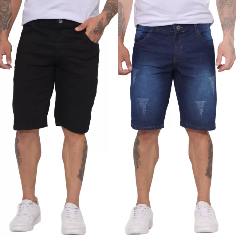 Kit 2 Bermudas Jeans C/ Lycra Masculina Premium
