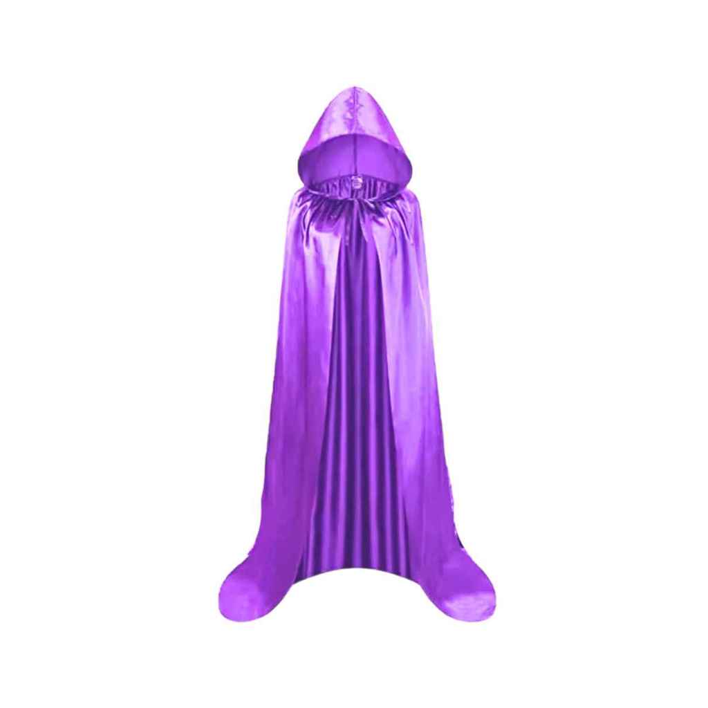 Capa Com Capuz Cetim Roxo Adulto Fantasia Halloween Bruxa