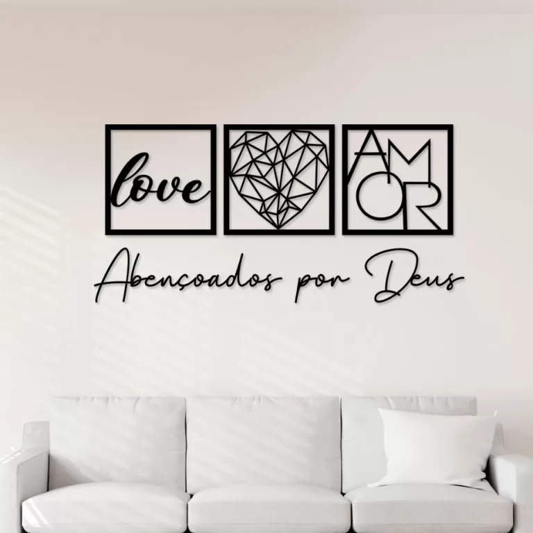Kit com 3 Quadros Decorativos + Frase Abençoados 