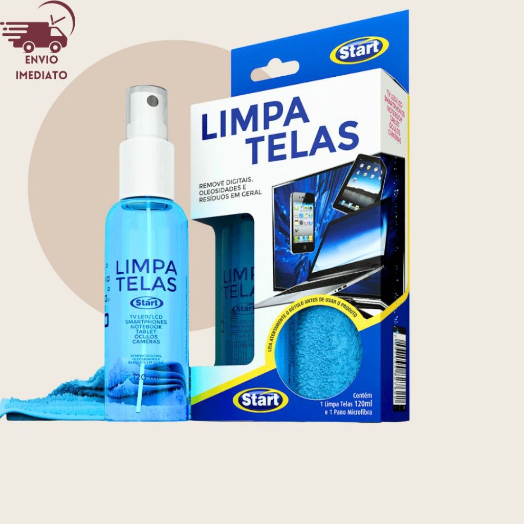 Limpa Telas Kit Start 120ml Pano Microfibras Removedor Sujeira Tela