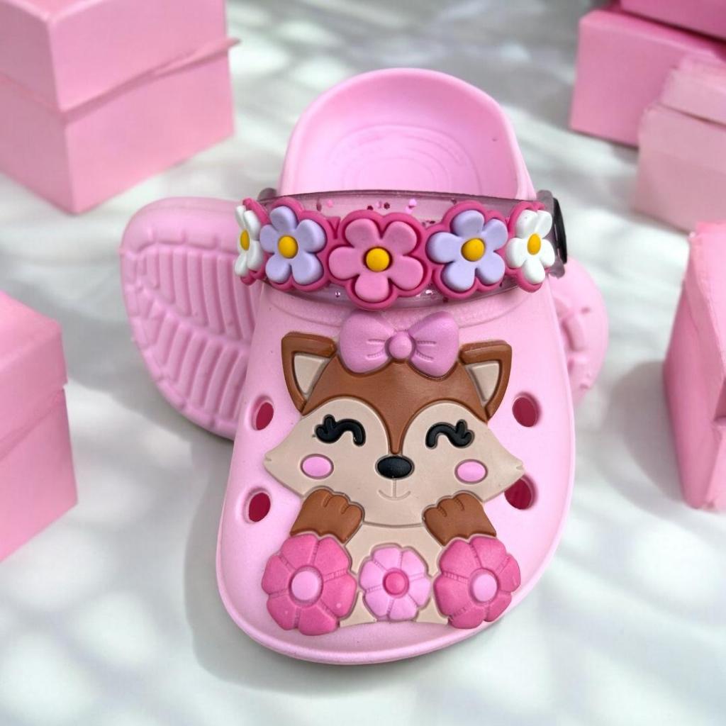 Babuche Infantil Menina Raposa Raposinha Flor Sandalia  Leve Confortavel Delicado Antiderrapante