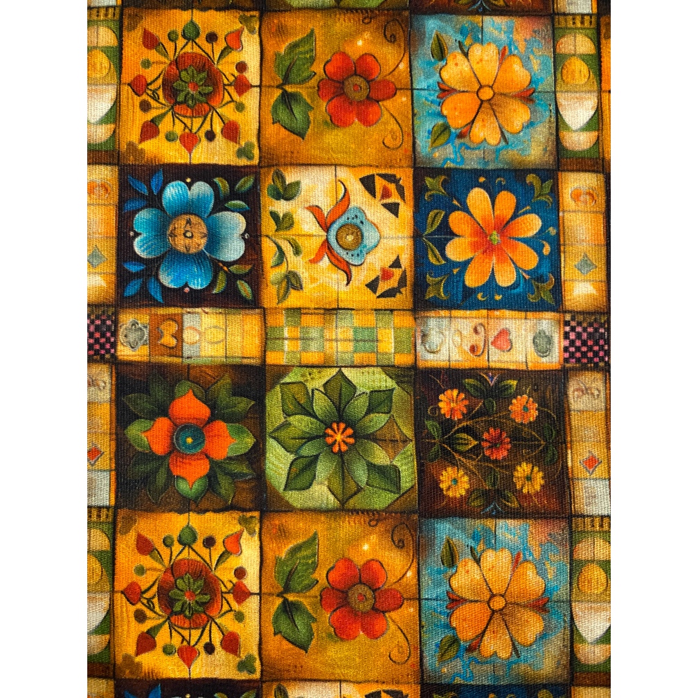 Tecido Tricoline Estampado Digital 100% Algodão – Flores Mosaico