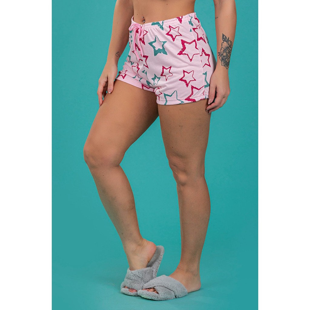 Shorts De Pijama Feminino verão confortável Estrelas Coloridas