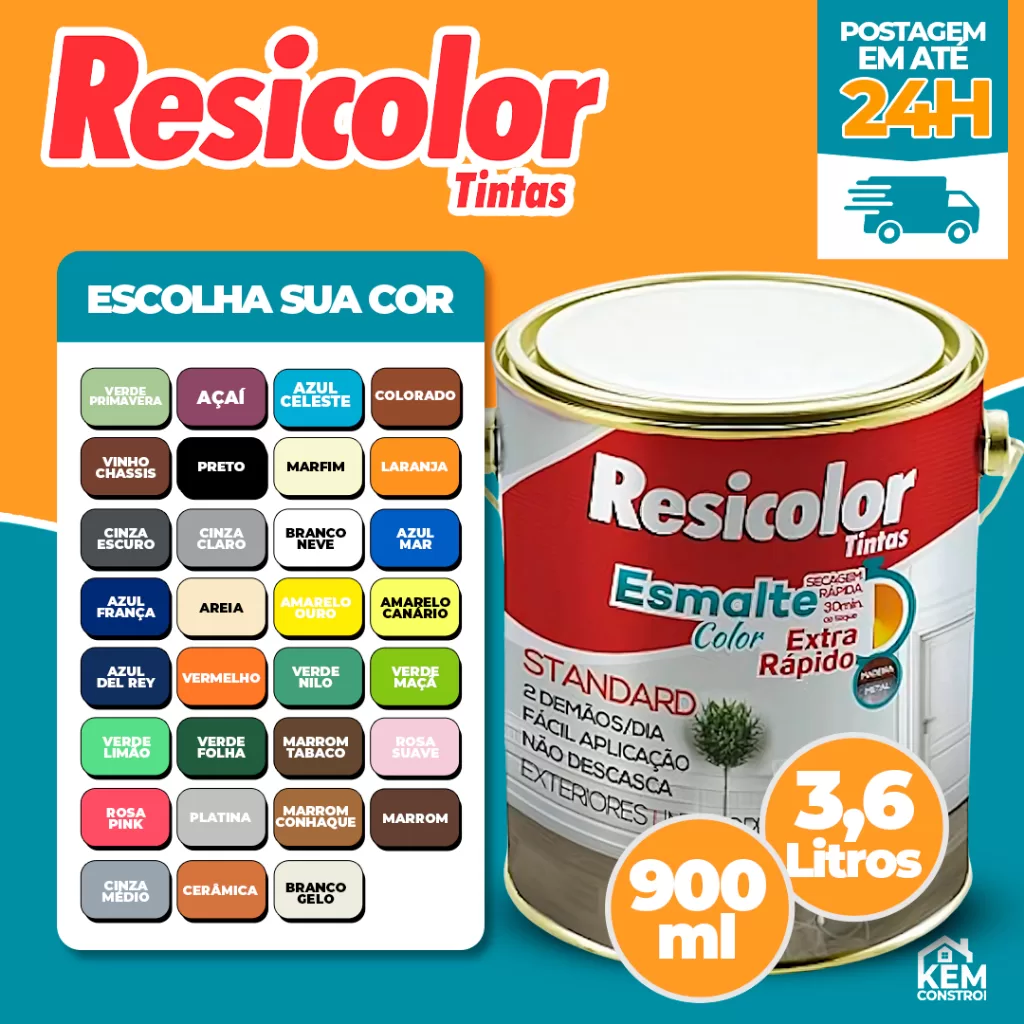 Tinta Esmalte Sintético 900ML/3,6L – Cores Diversas – Resicolor