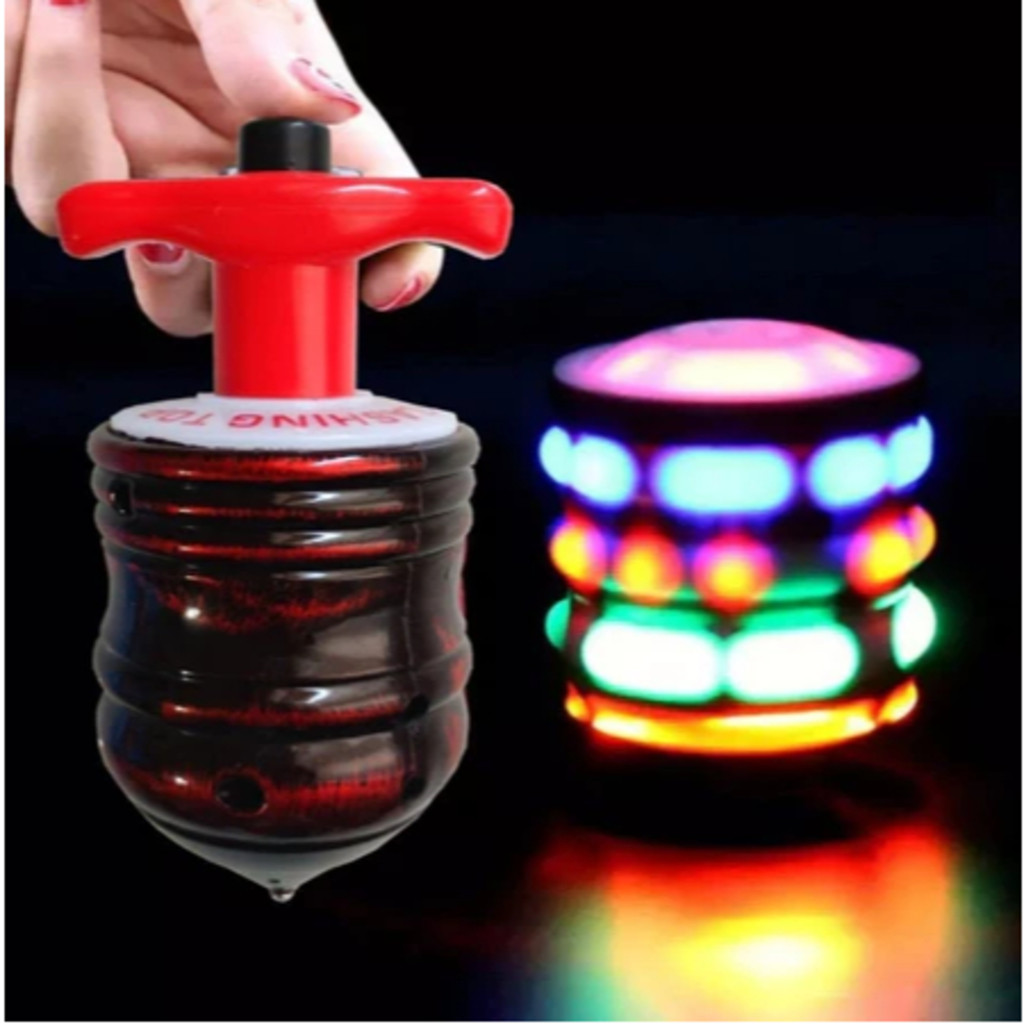 Pião Musical Luminoso Com Lançador Automatico Piao Com Luz e Som Laser Brinquedo Infantil para Menin
