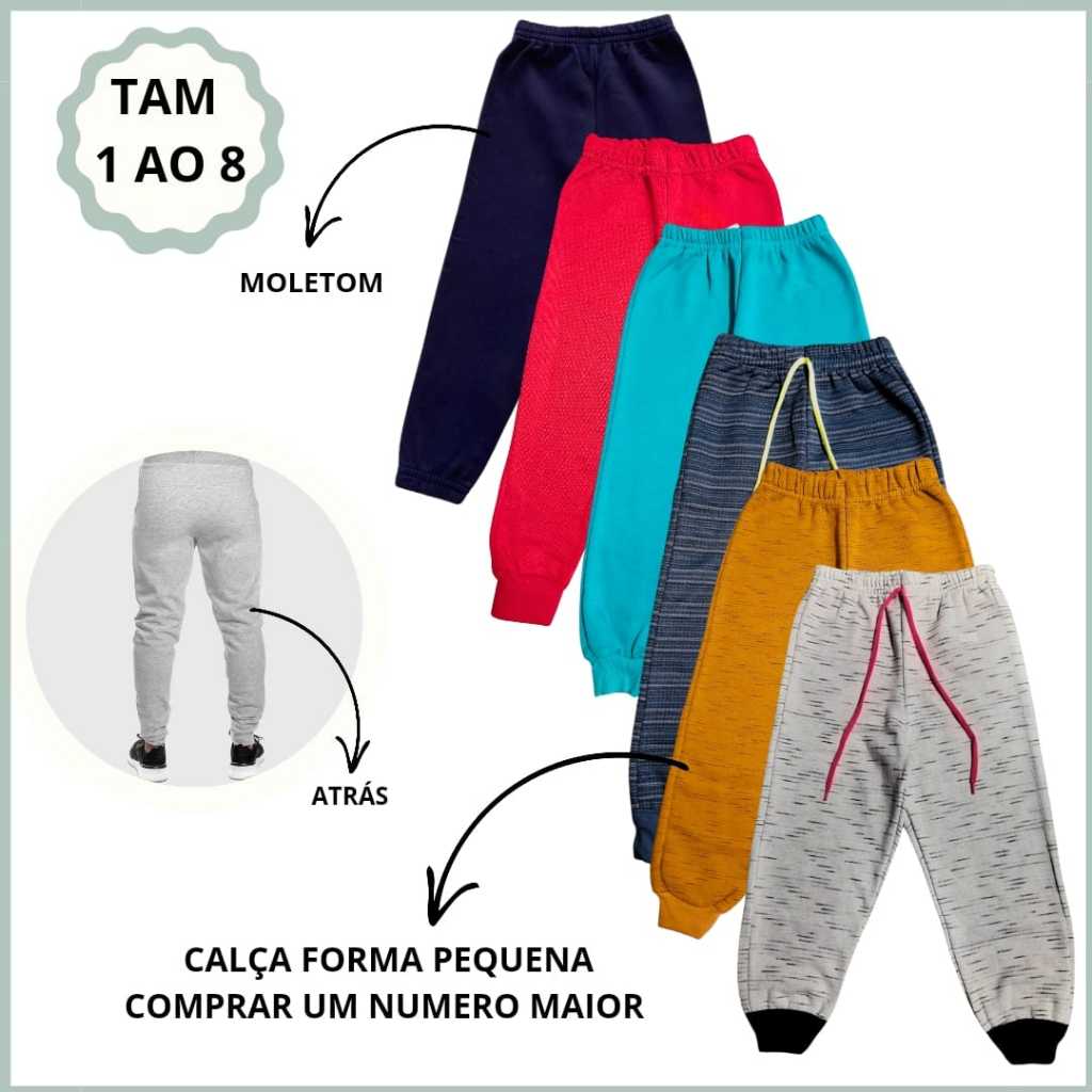 Kit 3 Calça Moletom Infantil Flanelada Masculino e Feminino Inverno Meia Estação 1 ao 8
