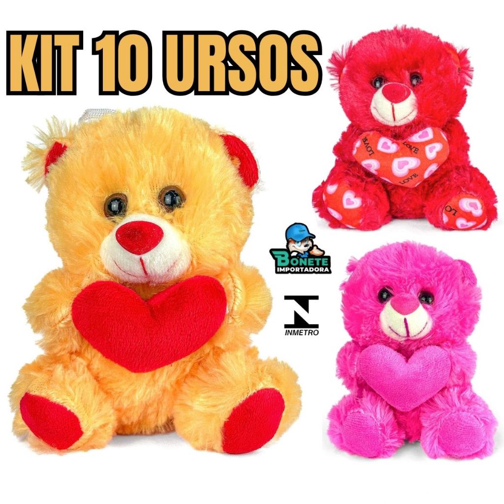 Kit 10 Ursinhos de Pelúcia 15cm  Presentes, Cestas e Decoração