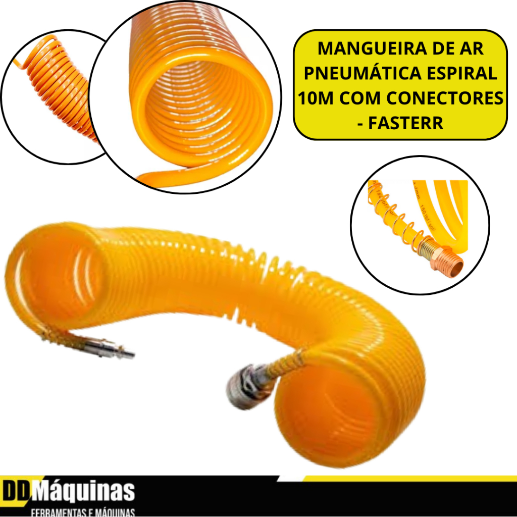 Mangueira de Ar Pneumática Espiral 10M Com Conectores – FASTERR