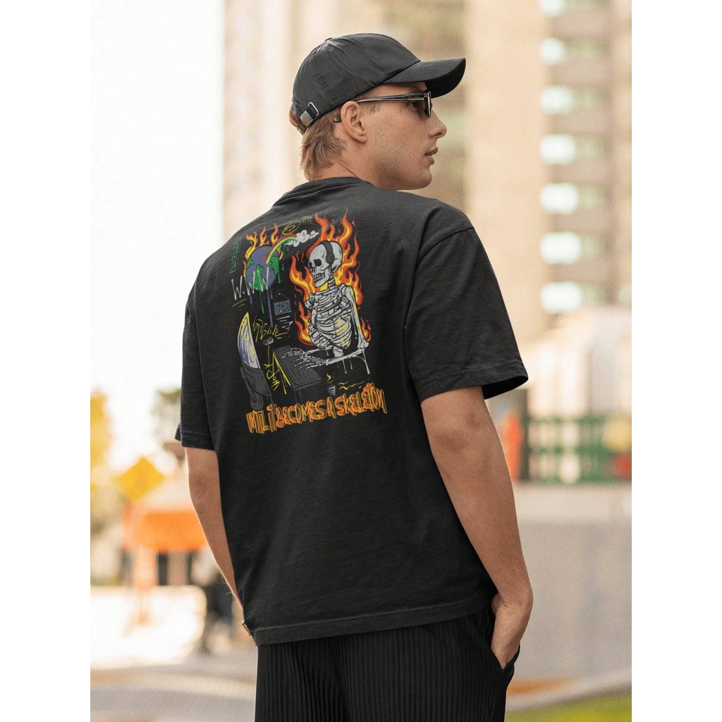 Camisa Camiseta Oversized Gola Alta Streetwear Masculino e Feminino para Treino e Dia a Dia Preto e